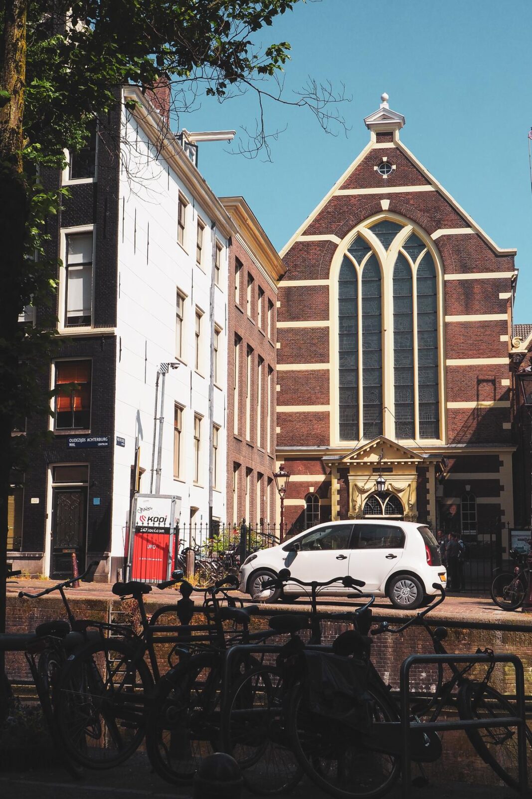 Historic Walloon Church with bicycles in Amsterdam center