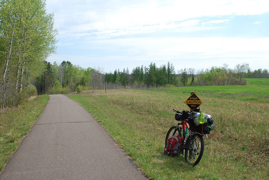 Bicycle and a sign in Willard Munger State Trail