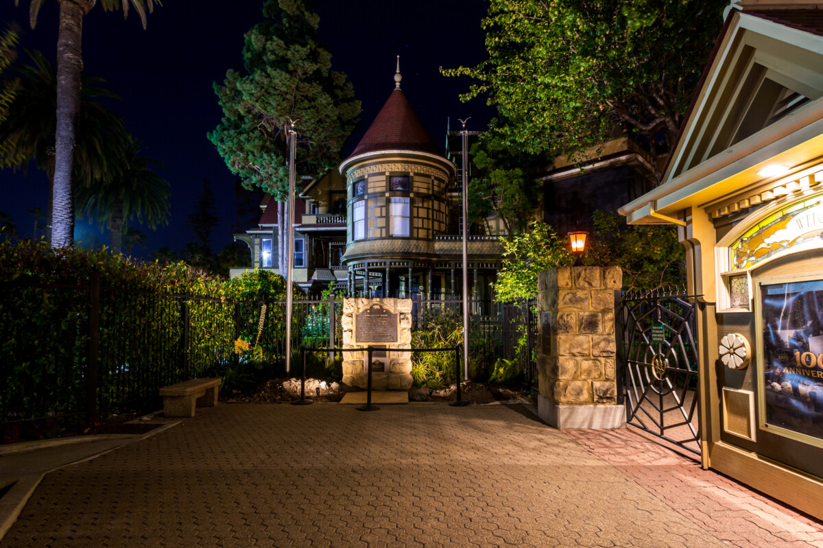 Night view of the Winchester Mystery House in San Jose, California