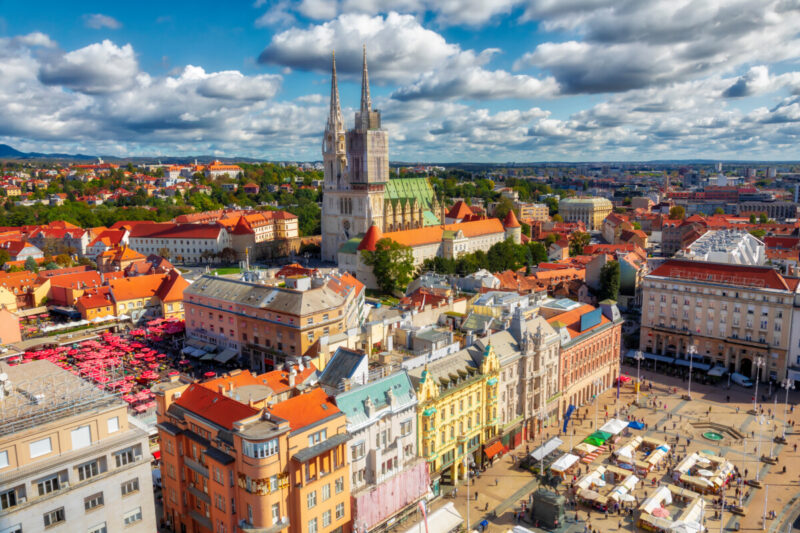 Aerial view of the Central Square of Zagreb, Croatia
