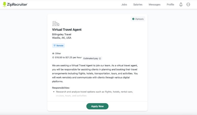 Virtual Travel Agent job in ZipRecruiter